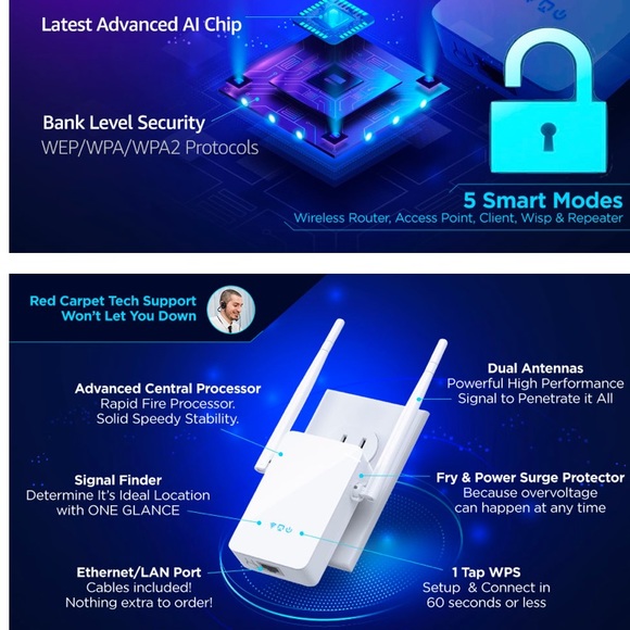 techfacture Networking Techfacture Wifi Extender Signal Booster New